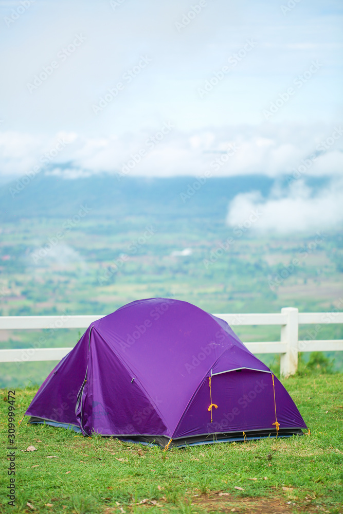Purple tent camping point at Pah chom dao in Thailand