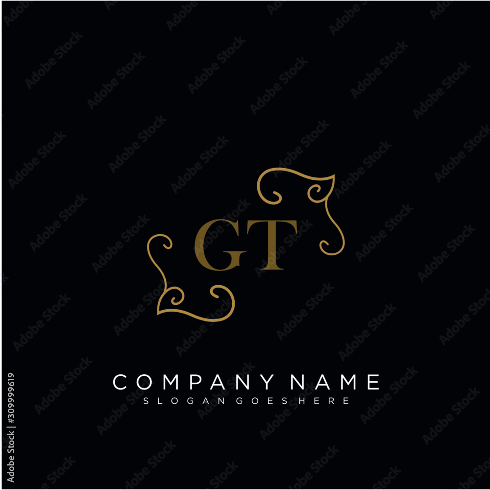  Initial letter GT logo luxury vector mark, gold color elegant classical 