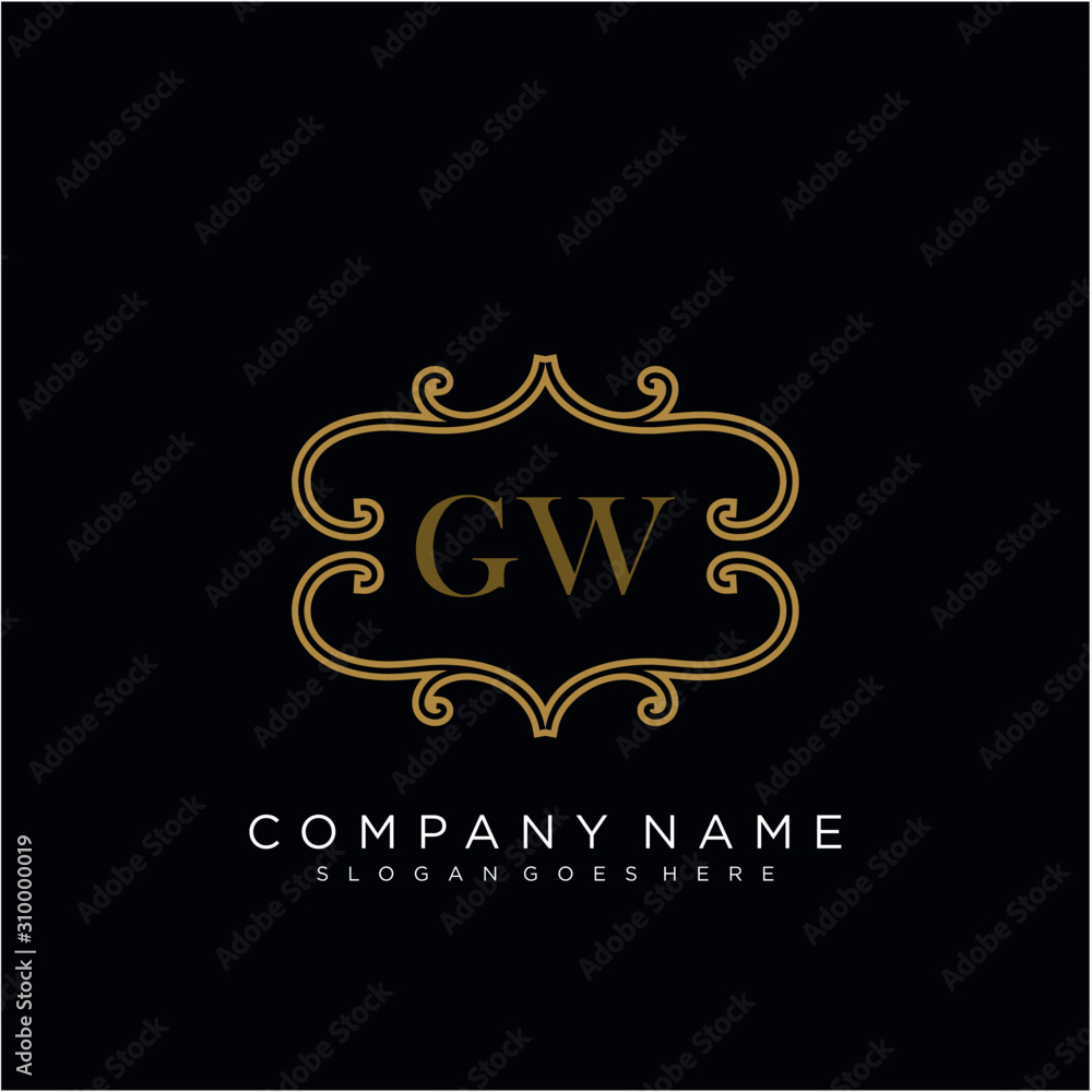 Initial letter GW logo luxury vector mark, gold color elegant classical 