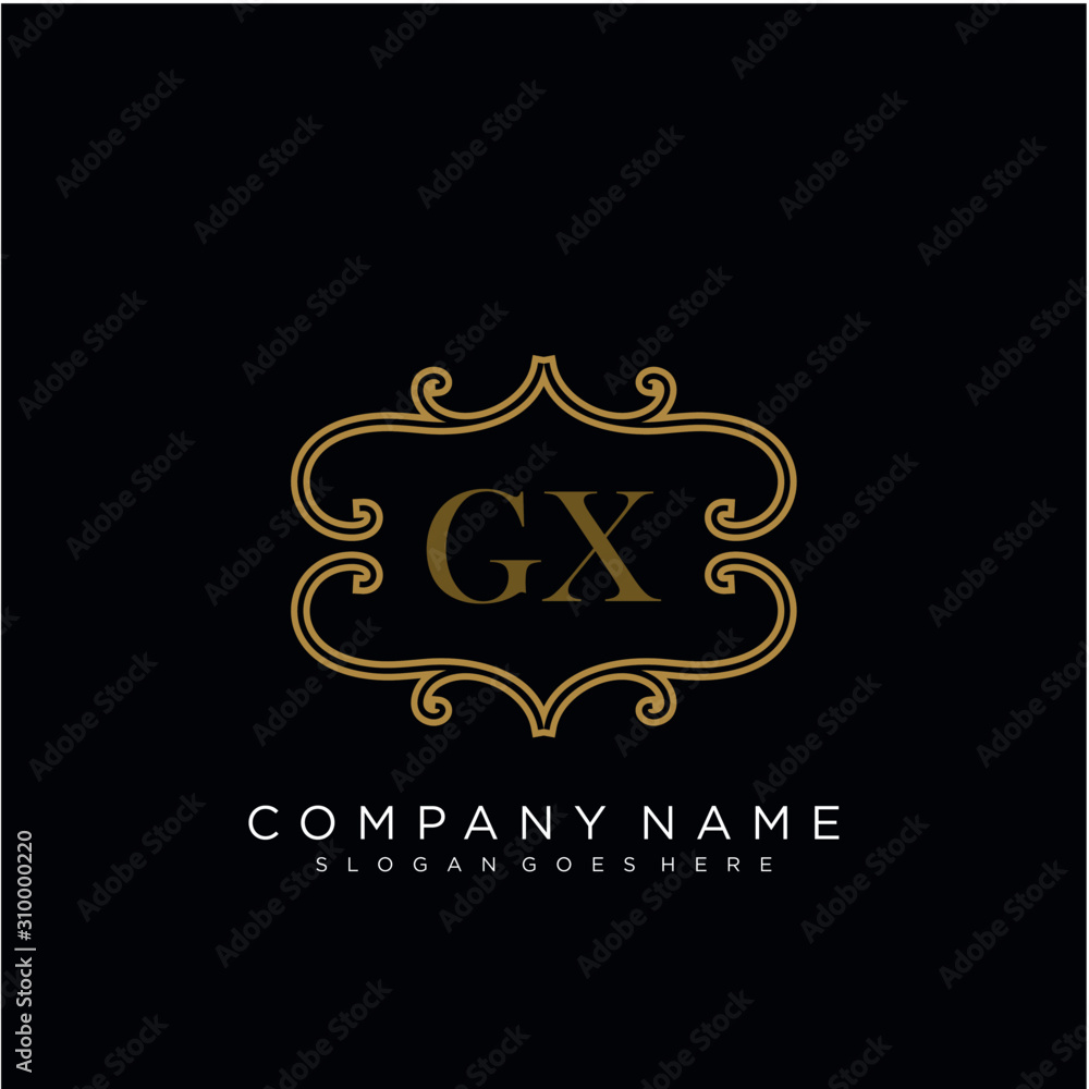  Initial letter GX logo luxury vector mark, gold color elegant classical 