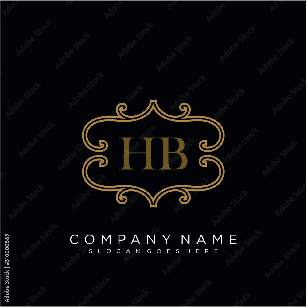  Initial letter HB logo luxury vector mark, gold color elegant classical 