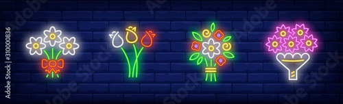 Bunch of flowers neon sign set