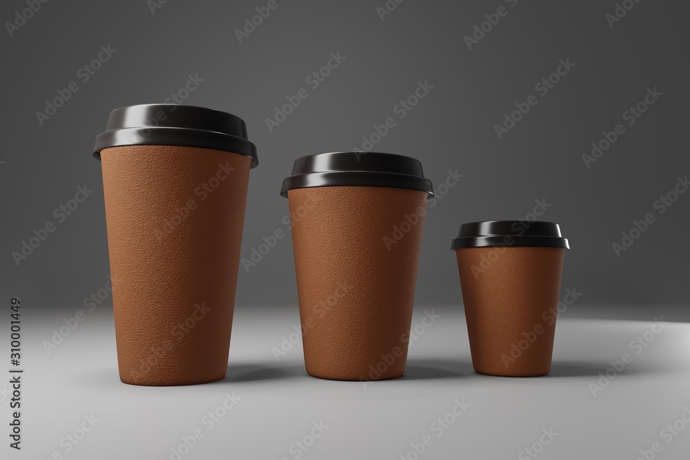 Paper coffee cup mock-up. Render realistic 3d illustration. Package mockup design for branding. Paper coffee cup mock-up. Render realistic 3d illustration. Package mockup design for branding.