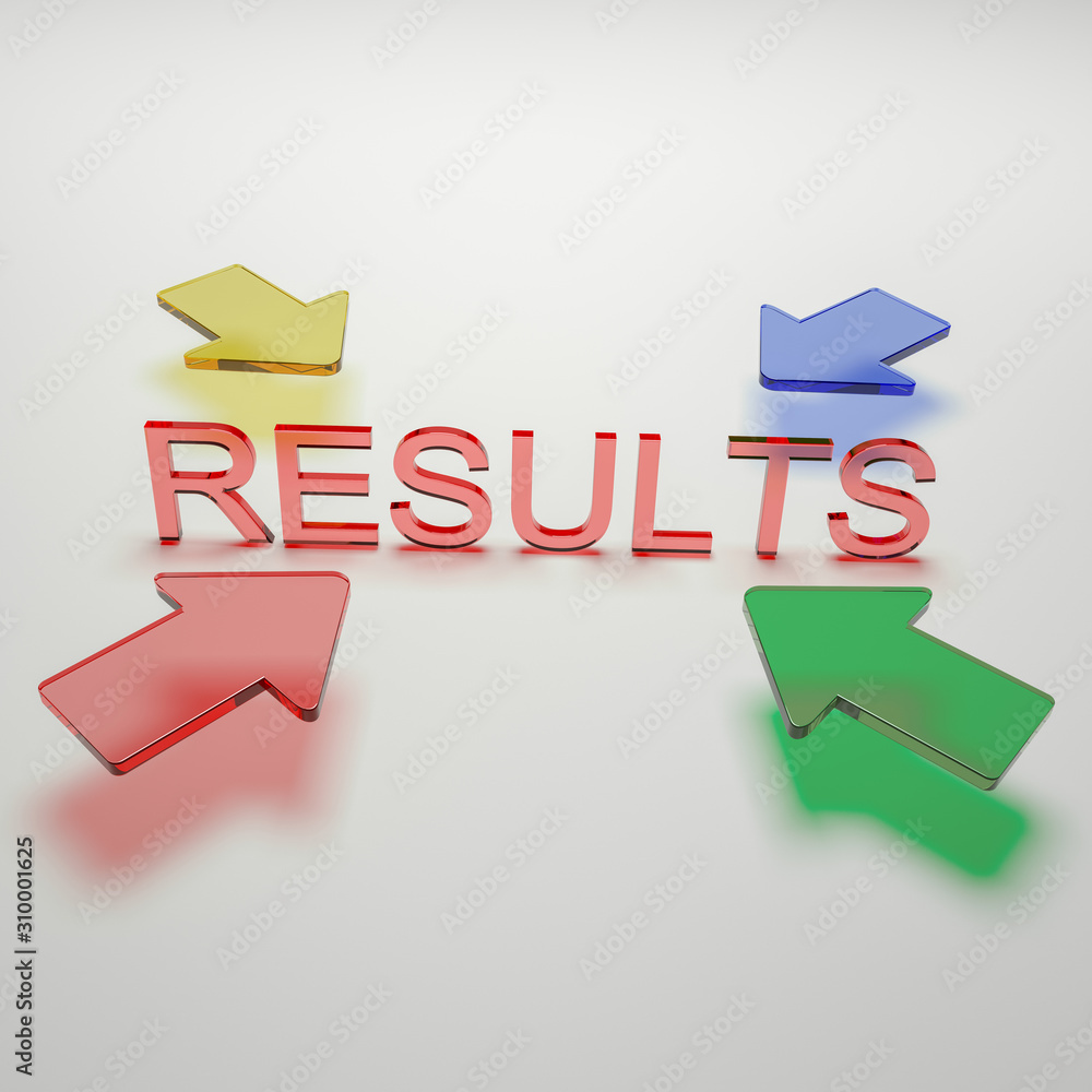 Four arrows pointing on the word results Four arrows pointing on the word results