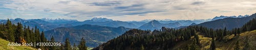 High resolution stitched panorama of a beautiful alpine autumn or indian summer view at the famous Kampenwand, Aschau im Chiemgau, Bavaria, Germany