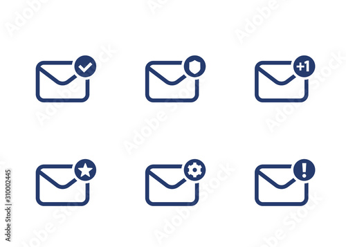 email, inbox, mail icons on white, vector set