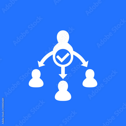 delegate, task delegation, white vector icon