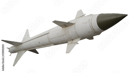 Fotografia A missile with a warhead on a white background isolated