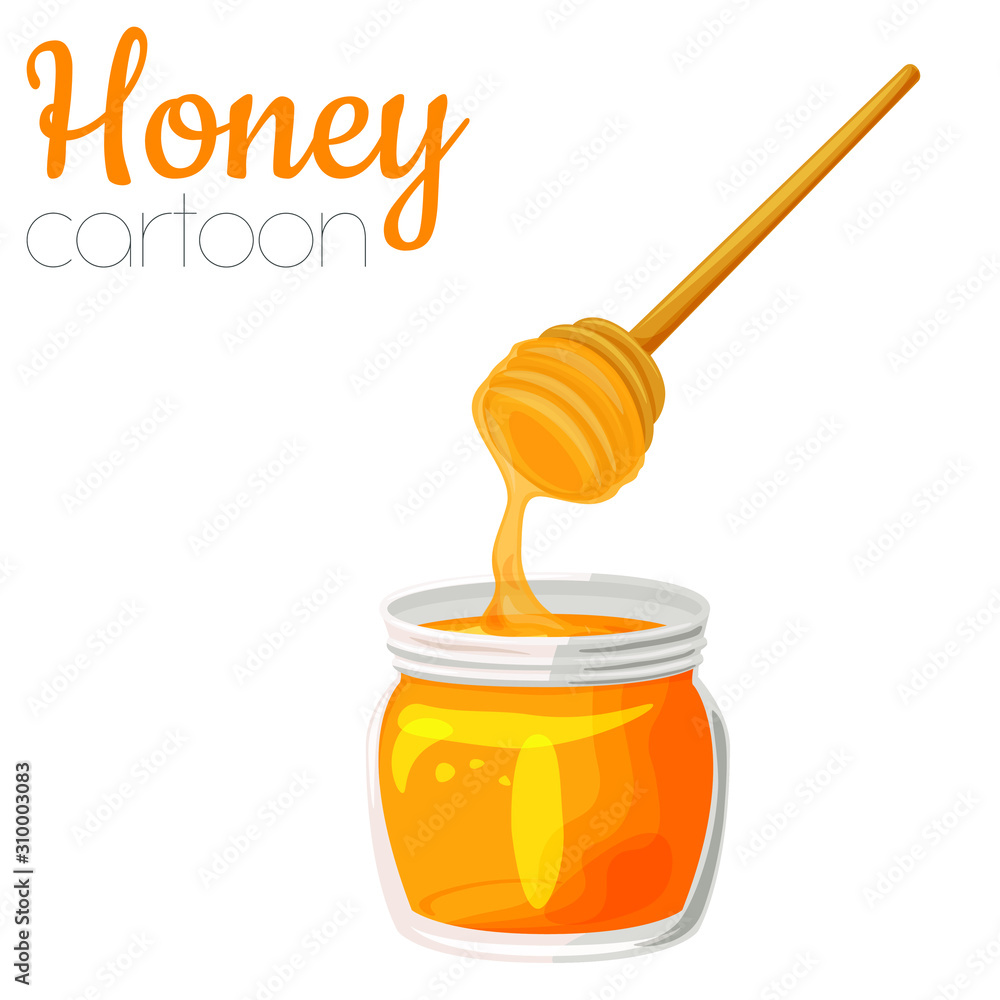 Honey jar with dipper cartoon vector illustration, isolated cute clip-art. Honey jar with dipper cartoon vector illustration, isolated cute clip-art.
