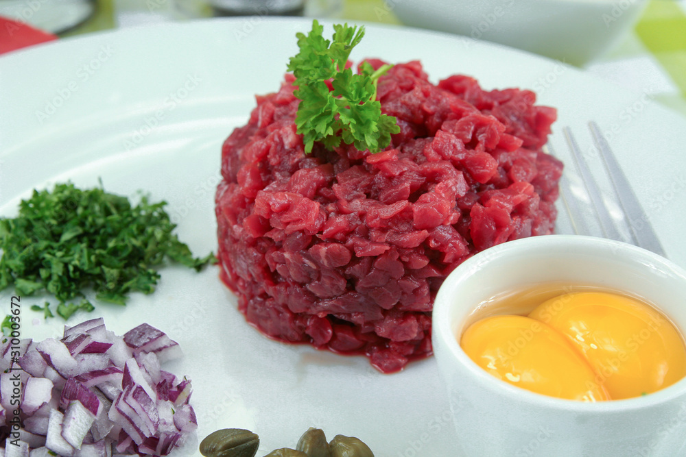 beef tartare on a plate beef tartare on a plate