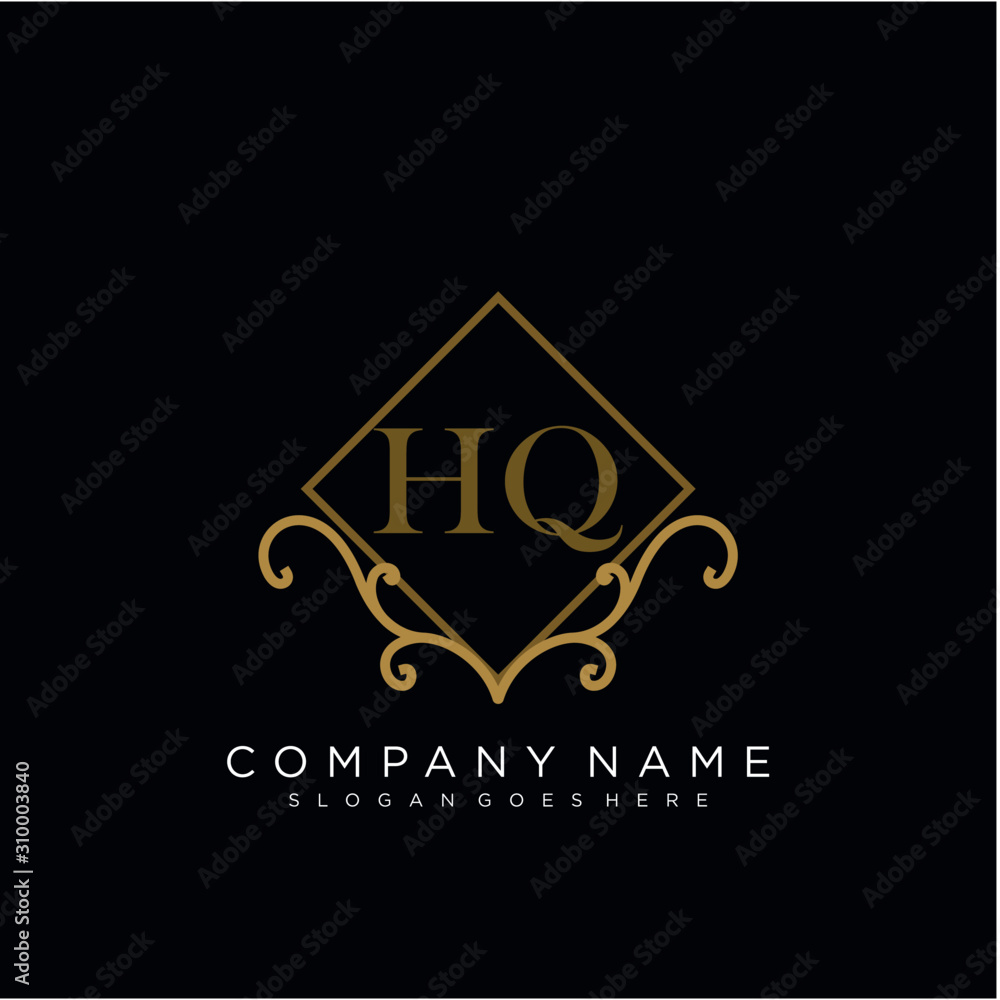  Initial letter HQ logo luxury vector mark, gold color elegant classical 