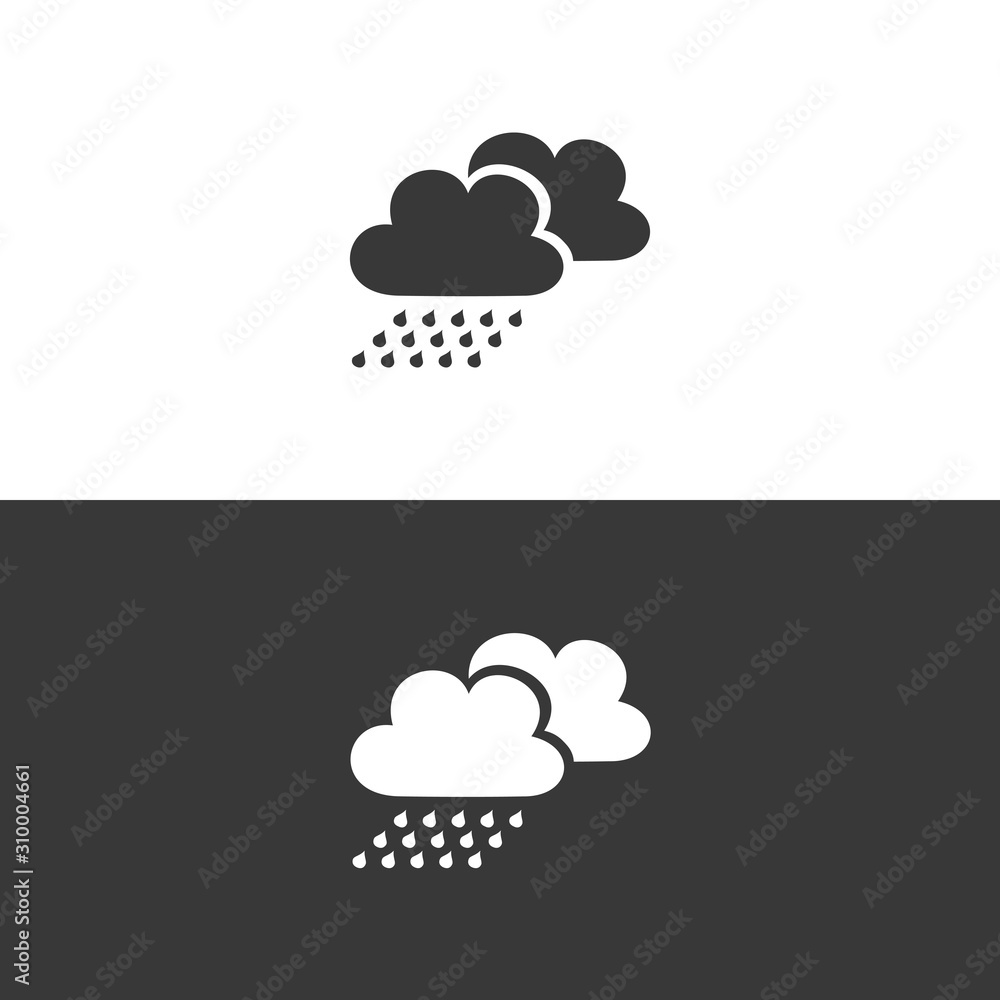 Rain and clouds. Icon on black and white background. Weather vector illustration