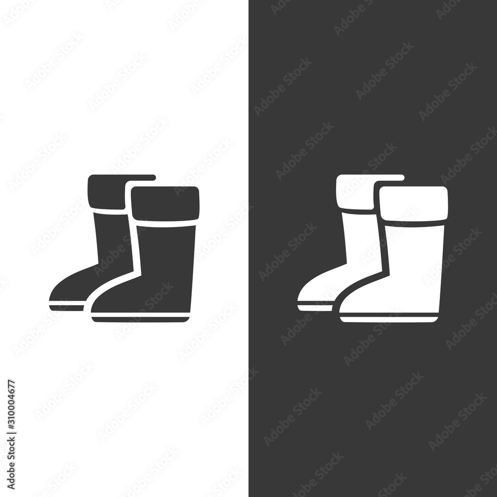 Rain boots. Icon on black and white background. Winter footwear vector illustration Rain boots. Icon on black and white background. Winter footwear vector illustration