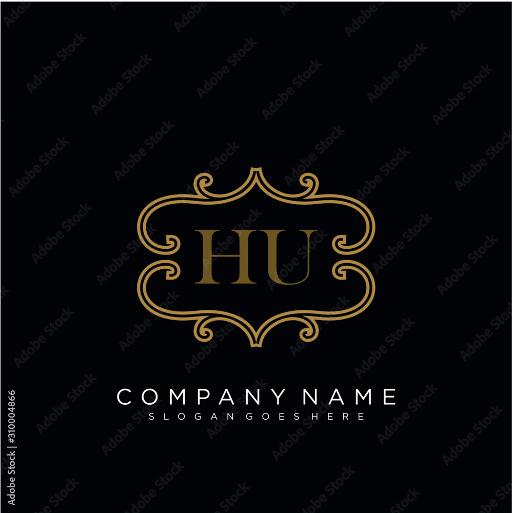 Initial letter HU logo luxury vector mark, gold color elegant classical Initial letter HU logo luxury vector mark, gold color elegant classical