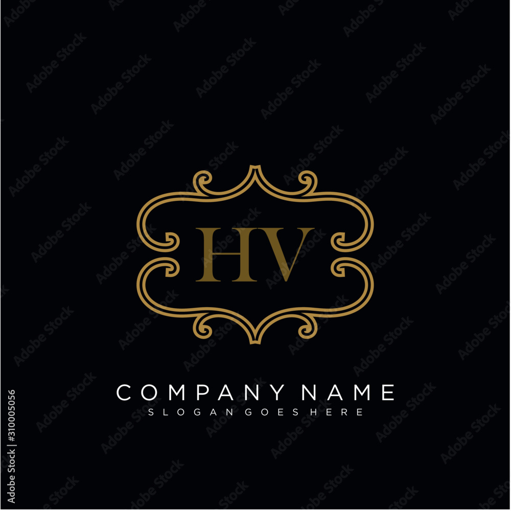  Initial letter HV logo luxury vector mark, gold color elegant classical 