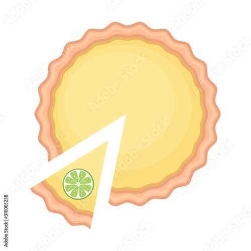Traditional american homemade pumpkin pie with pie slice and lemon of the top vector illustration isolated pn white