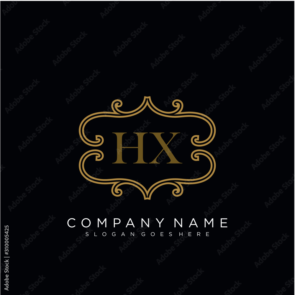  Initial letter HX logo luxury vector mark, gold color elegant classical 