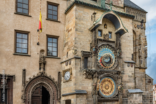 Astronomical Clock and tower in Prague, Czech Republic. Prague’s Astronomical Clock at Old Town City Hall from year 1410. It is the oldest clock of this type still working.