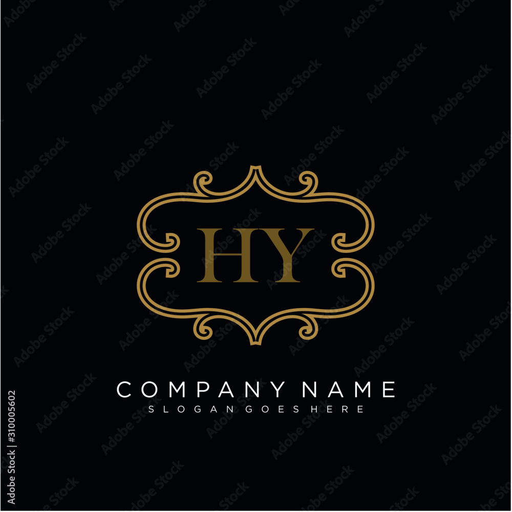  Initial letter HY logo luxury vector mark, gold color elegant classical 