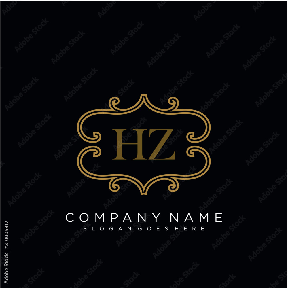  Initial letter HZ logo luxury vector mark, gold color elegant classical 