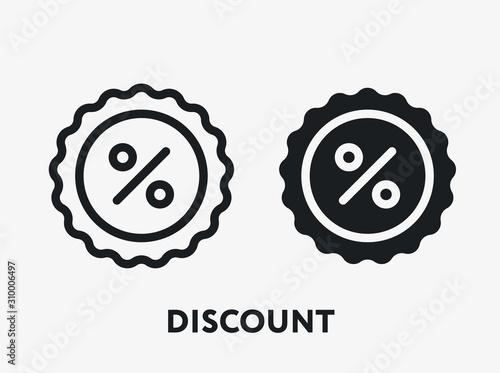 Discount Sale Percent Stamp Badge Price Tag. Flat Vector Line Icon.