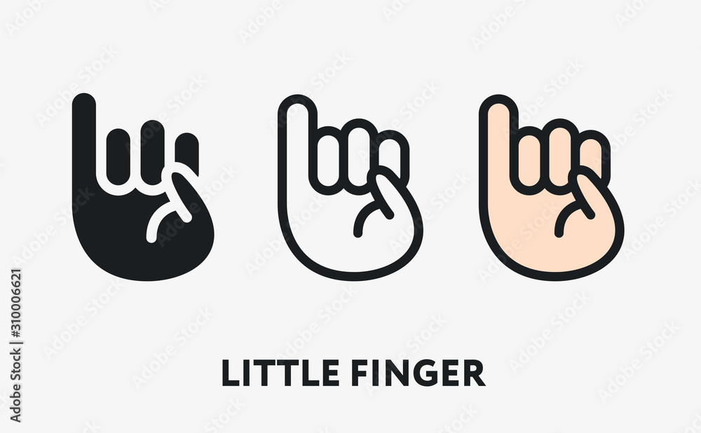 Little Small Finger. Hand Gesture Truce Promise. Flat Vector Line Icon Set. - obrazy, fototapety, plakaty 
