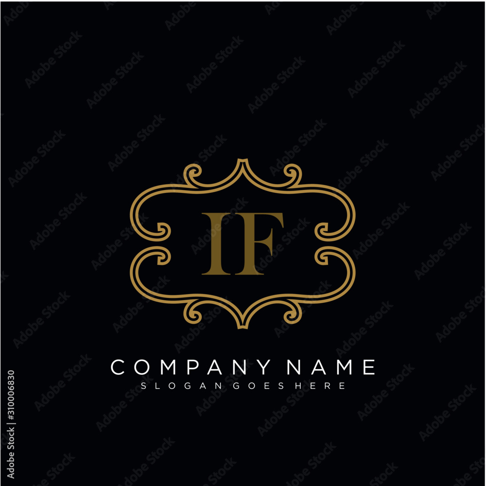 Initial letter IF logo luxury vector mark, gold color elegant classical