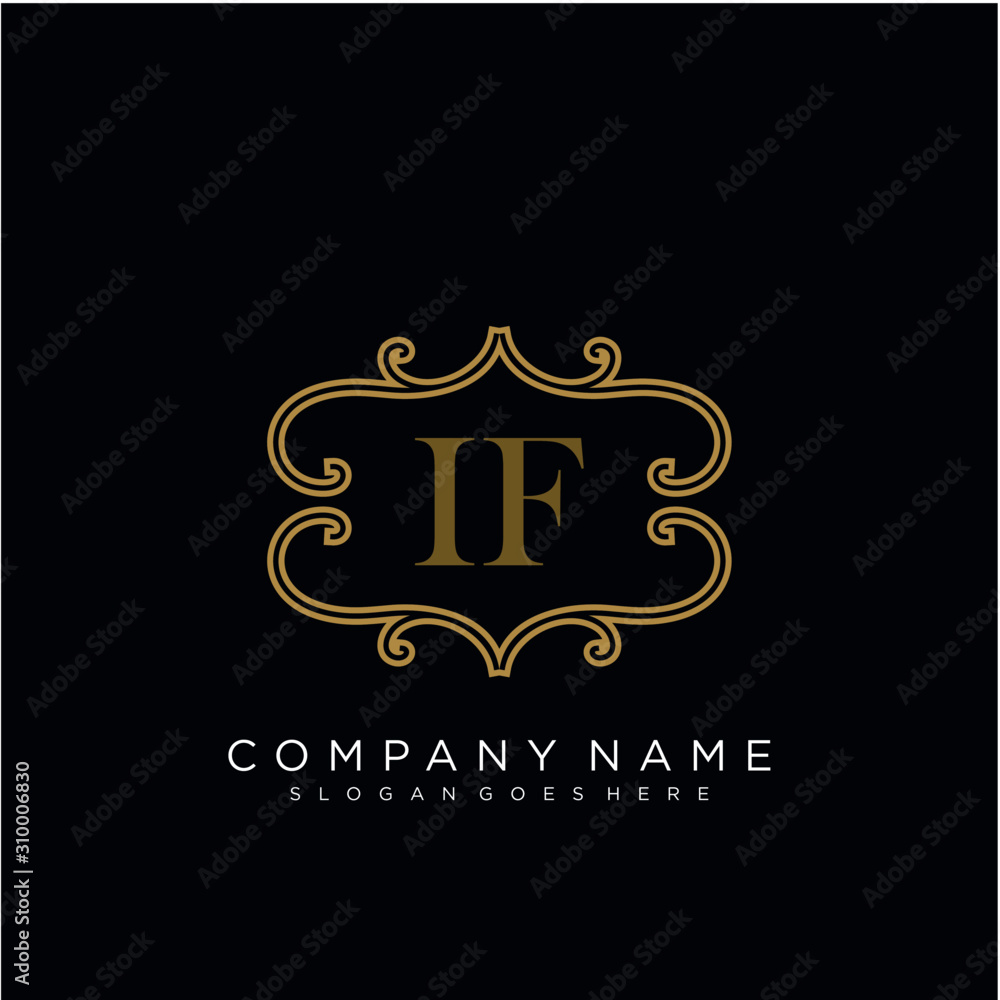 Initial letter IF logo luxury vector mark, gold color elegant classical Initial letter IF logo luxury vector mark, gold color elegant classical