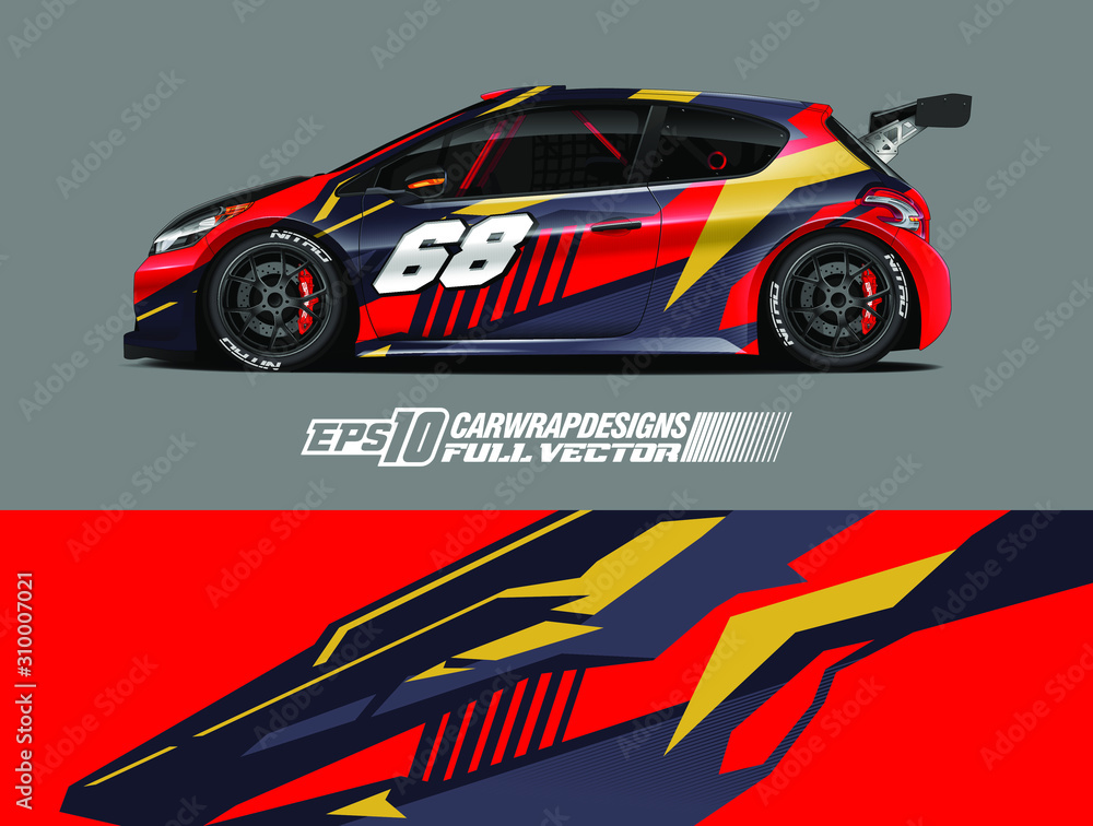 Car wrap design vector. Graphic abstract stripe racing background kit designs for wrap vehicle, race car, rally, adventure and livery. Full vector eps 10 Car wrap design vector. Graphic abstract stripe racing background kit designs for wrap vehicle, race car, rally, adventure and livery. Full vector eps 10
