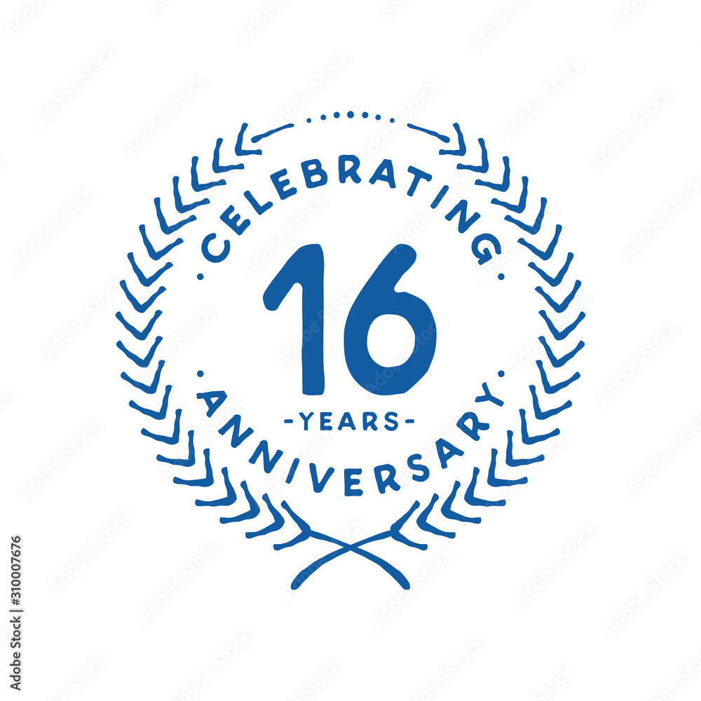 16 years design template. 16th logo. Vector and illustration. 16 years design template. 16th logo. Vector and illustration.