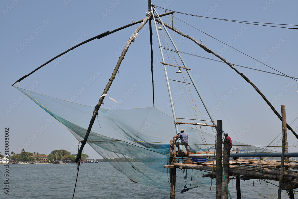 Filets de pêche à Cochin, Inde du Sud