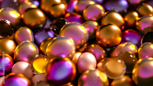 Beautiful background with beads, particles and simulation. 3d illustration, 3d rendering.