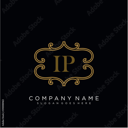 Initial letter IP logo luxury vector mark, gold color elegant classical