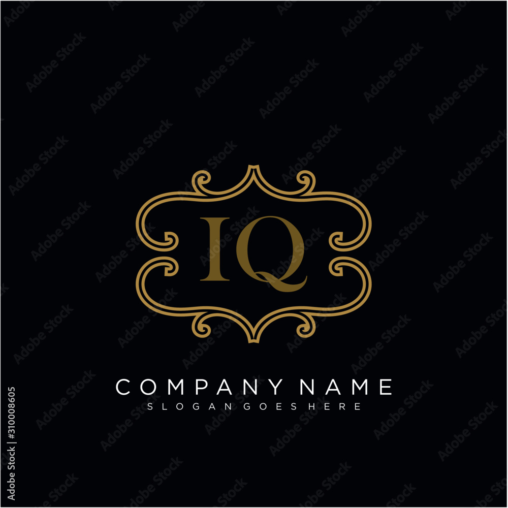 Initial letter IQ logo luxury vector mark, gold color elegant classical