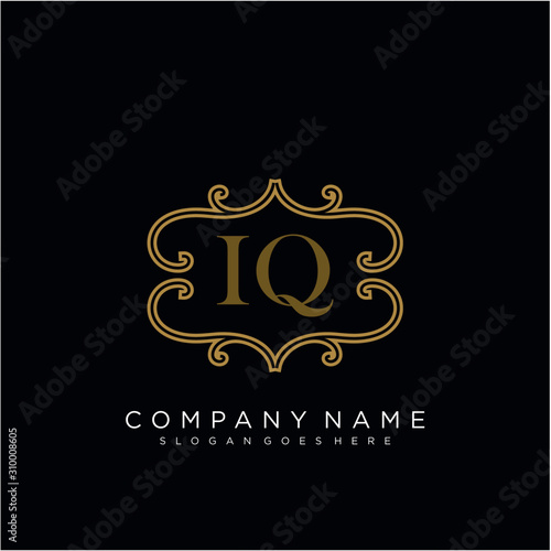 Initial letter IQ logo luxury vector mark, gold color elegant classical