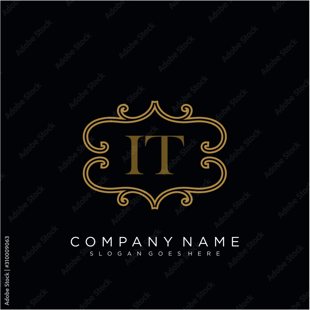 Initial letter IT logo luxury vector mark, gold color elegant classical