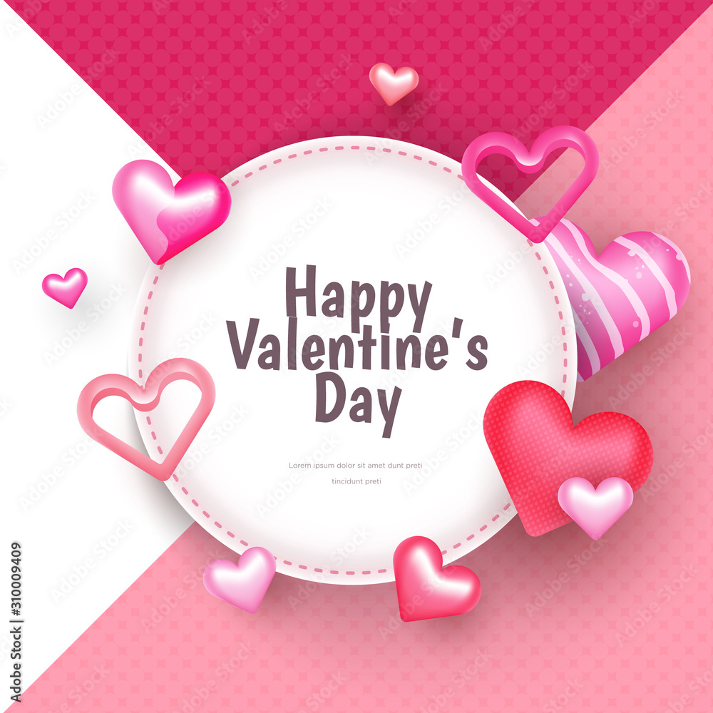 3d beautiful valentine's day card frame with decorative hearts background eps10 vector illustration template