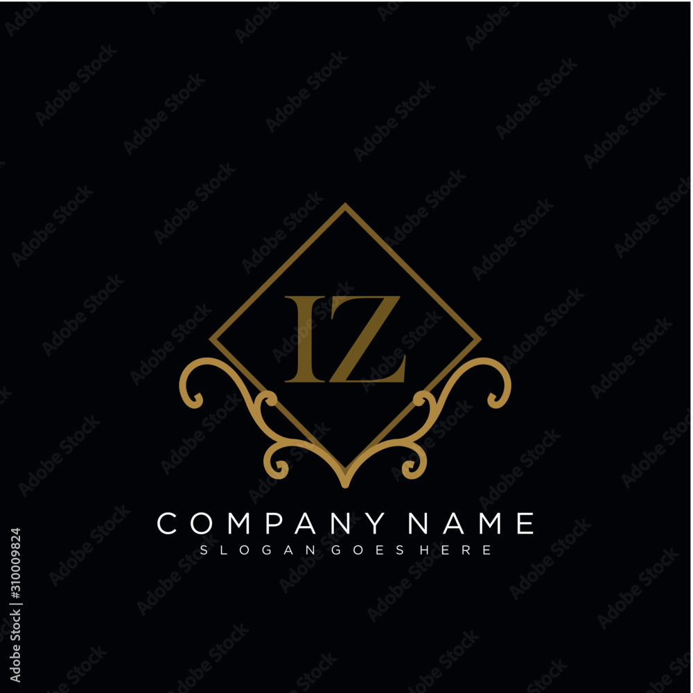 Initial letter IZ logo luxury vector mark, gold color elegant classical Initial letter IZ logo luxury vector mark, gold color elegant classical
