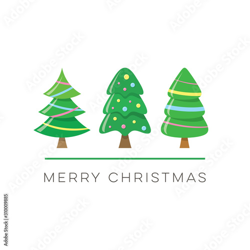 Vector merry christmas card with cute green trees