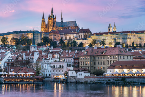 Prague Castle in Prague, Czech Republic and built in the 9th century. Panoramic view of the castle that includes St.Vitus's Cathedral