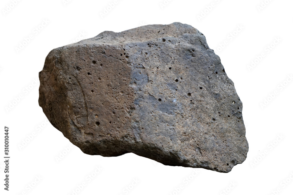 basalt rock isolated on white background. Basalt is an extrusive igneous rock. There is noise and grain caused by the texture of the stone. basalt rock isolated on white background. Basalt is an extrusive igneous rock. There is noise and grain caused by the texture of the stone.