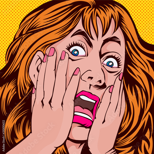 Emotional images, A woman who is frightened. Pop art retro vector illustration vintage kitsch drawing,Comic Book Work Style