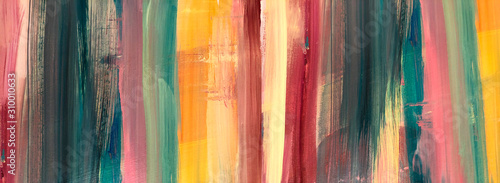 Oil Painting colorful texture. Abstract  Fragment of artwork on canvas . Spots of oil paint. Brushstrokes of paint. Modern art. Colorful background. Burnt orange Yellow, Pink, Pine green, Red. Rainbow photo