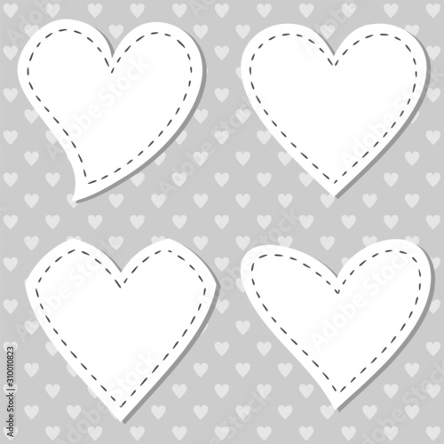 Hand drawn heart labels. Heart tag. Stickers for love messages. Vector Valentines. Sewn empty heart. Heart elements for scrapbooking.
