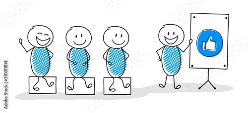 Leader concept - cartoon stickmen with thumb - like icon. Vector