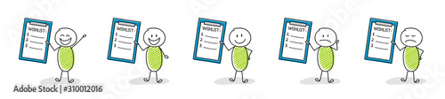 Group of cartoon people with empty wishlist - collection. Vector