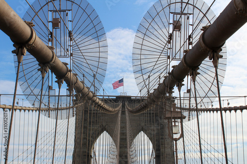 Close up of Brooklyn Bridge in New York City