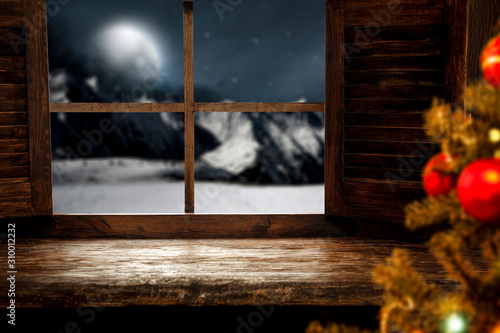 Photos Window winter sill of free space and xmas time