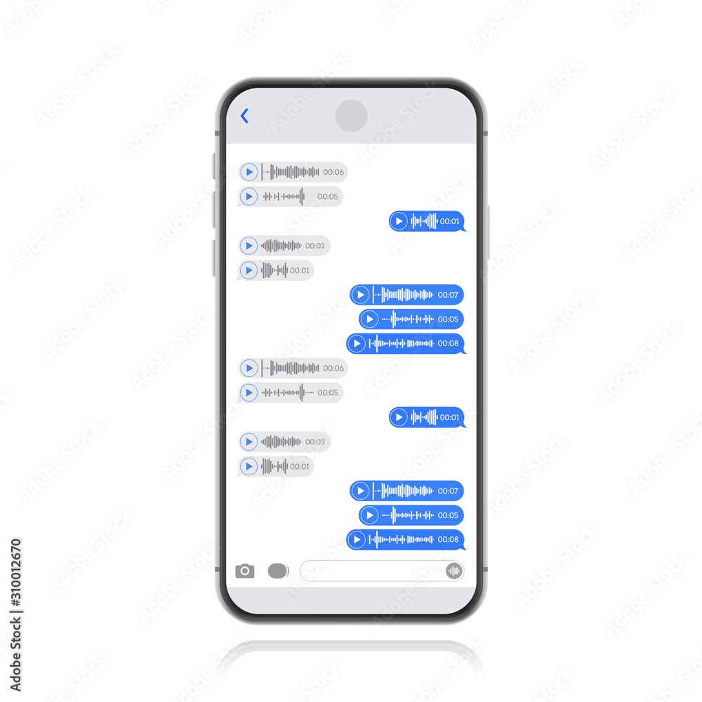 Smartphone with voice chat chat screen. Sms bubble template for creating dialogs. Modern vector illustration flat style. Smartphone with voice chat chat screen. Sms bubble template for creating dialogs. Modern vector illustration flat style.