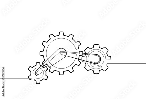 Gear and Cog One Continuous Line Abstract Vector Graphic Icon